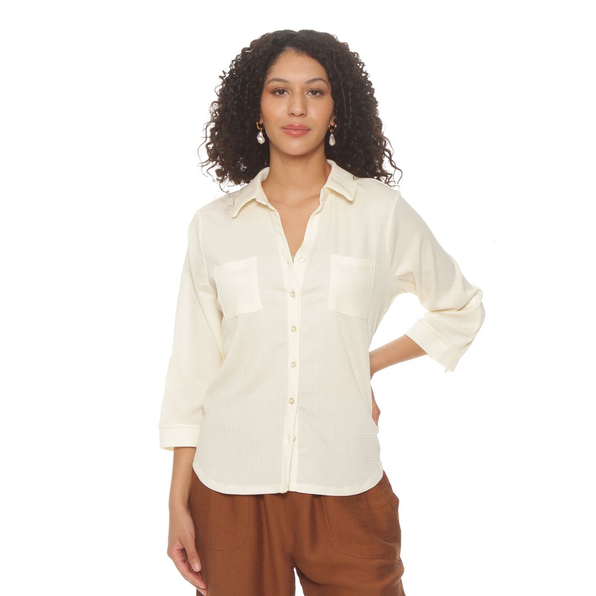 WADOS - BLUSA MANGA 34 SOLIDA ESCOTE V ABOTONADA EN EL DELANTERO