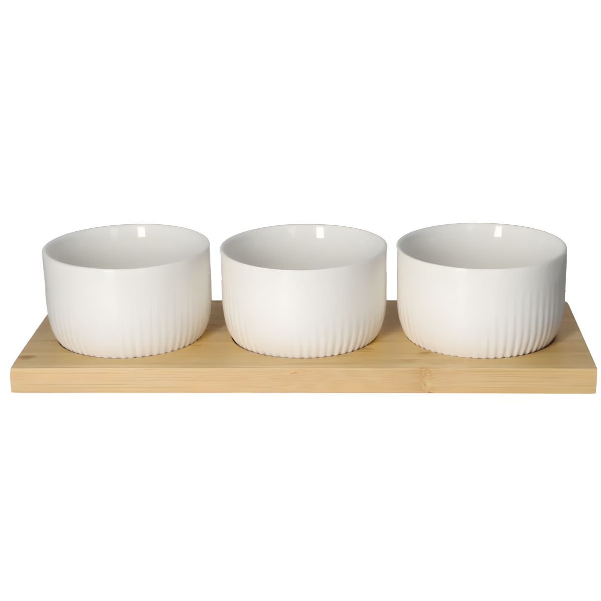 GENERICO - Set Picoteo Tabla + 3 Bowls Pocillos Blancos Para Servir