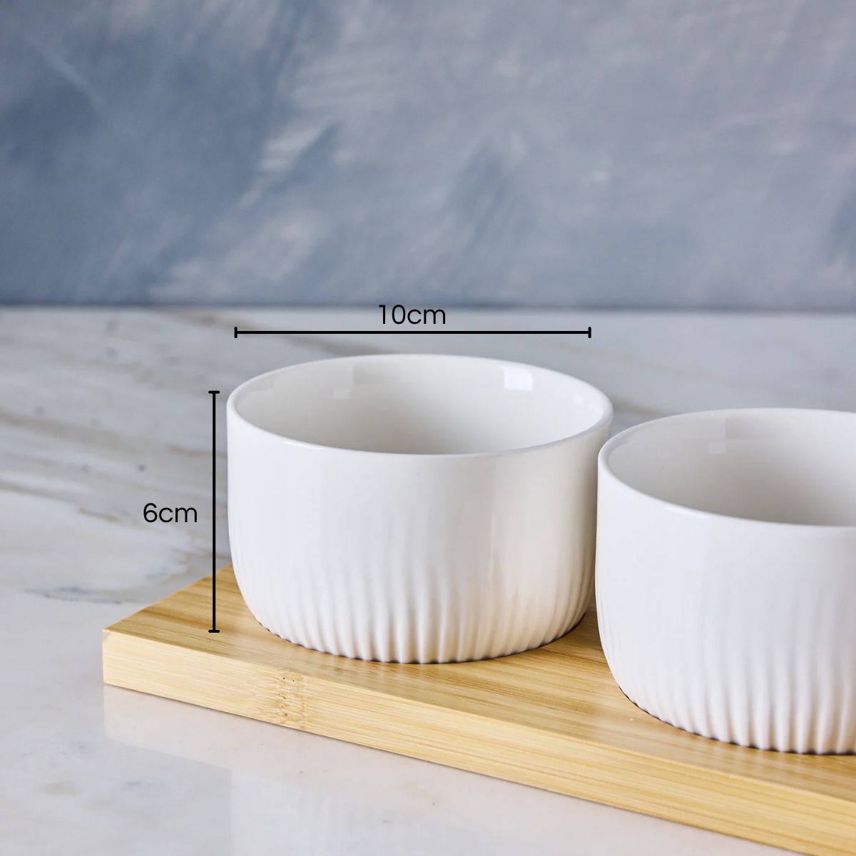 GENERICO - Set Picoteo Tabla + 3 Bowls Pocillos Blancos Para Servir