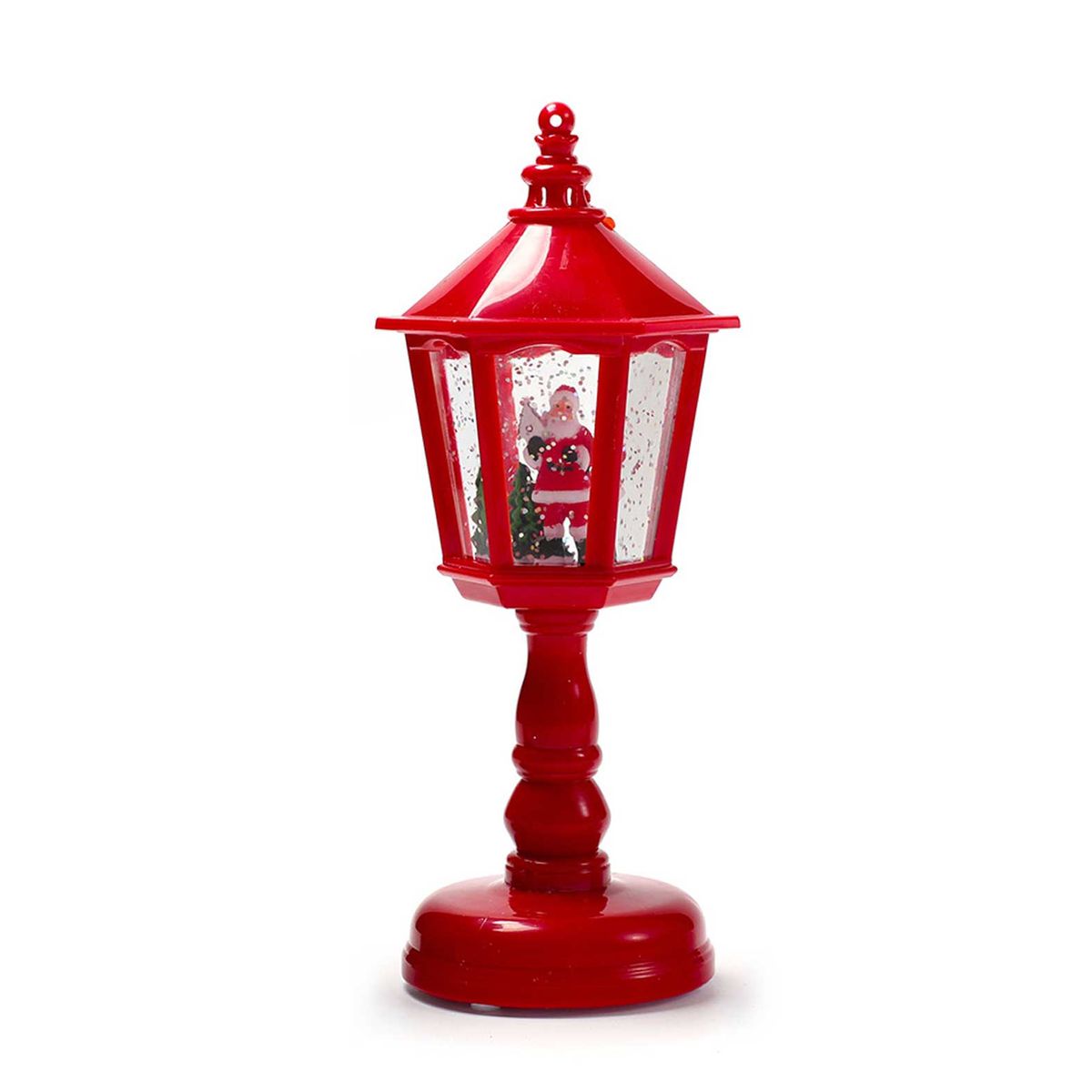 GENERICO - Farol Navideño de Mesa con Efecto Nieve y Luces 21 cm Rojo
