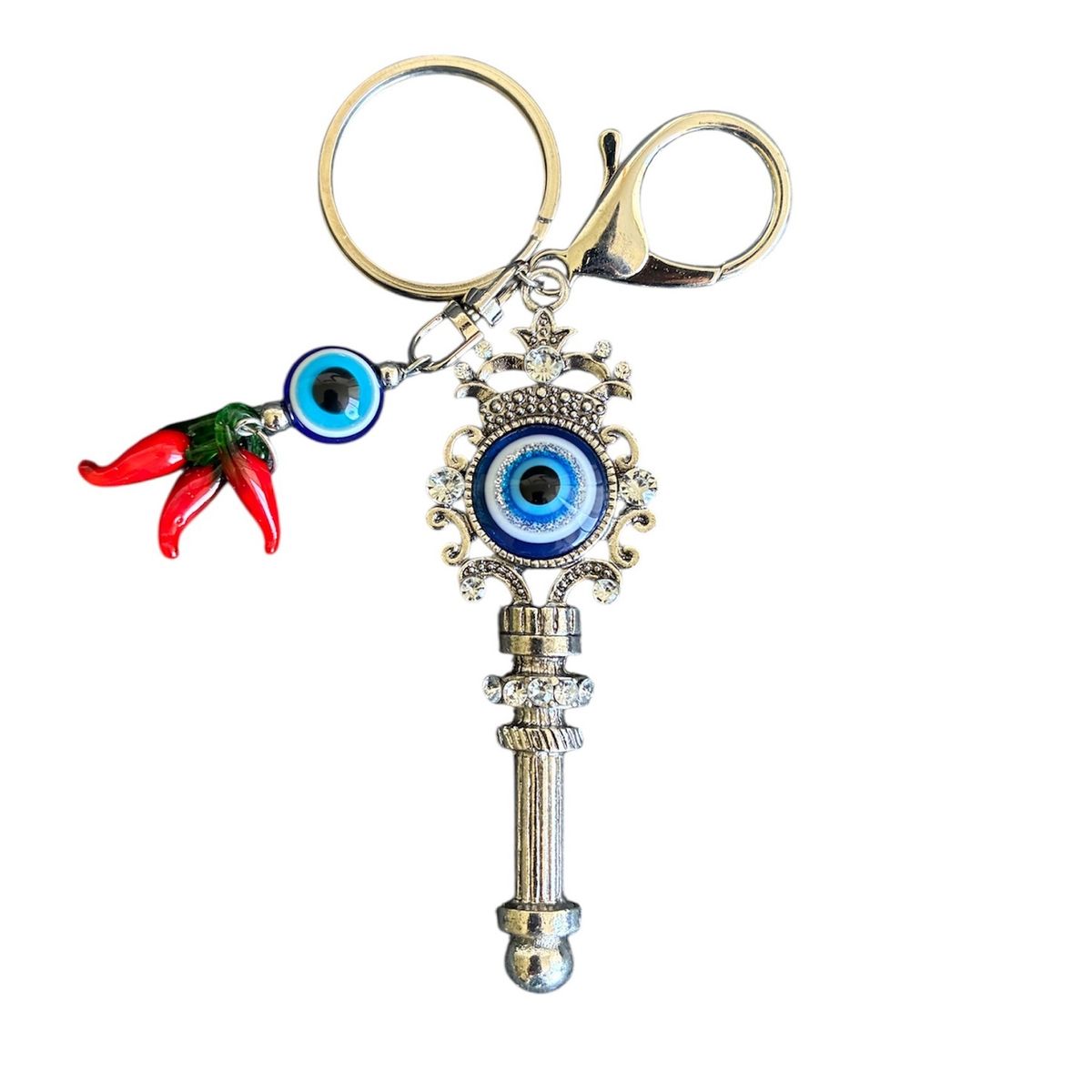 GENERICO - Llavero Tercer Ojo u Ojo Turco con Amuleto llave y Aji