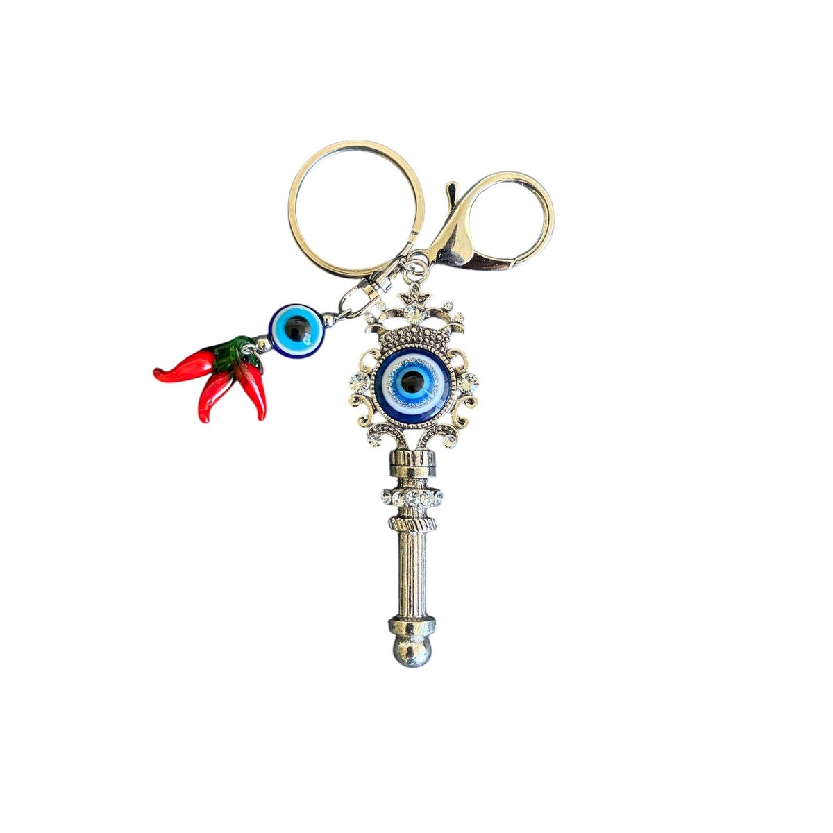 GENERICO - Llavero Tercer Ojo u Ojo Turco con Amuleto llave y Aji