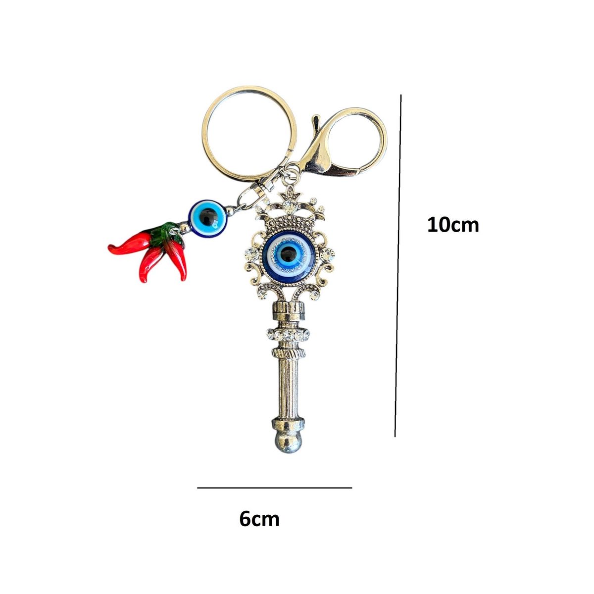 GENERICO - Llavero Tercer Ojo u Ojo Turco con Amuleto llave y Aji