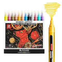 GENERICO - Marcadores Acrilicos Mobee 12 Colores Glitter Tipo Posca