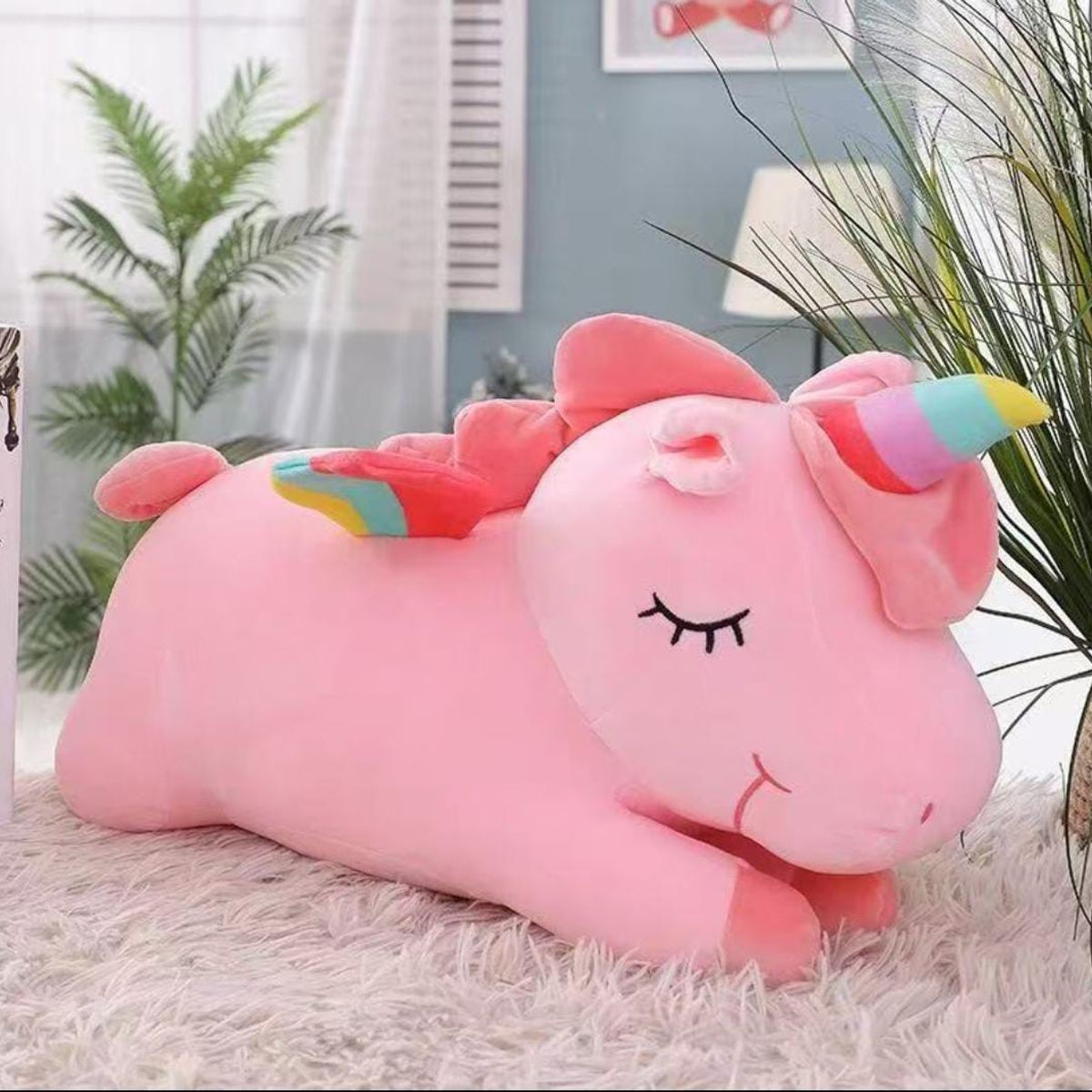 DIANA - PELUCHE 3 EN 1 CON DISEÑO DE UNICORNIO ROSA 45CM INCLUYE MANTA UNICOLOR DE 1 PLAZA