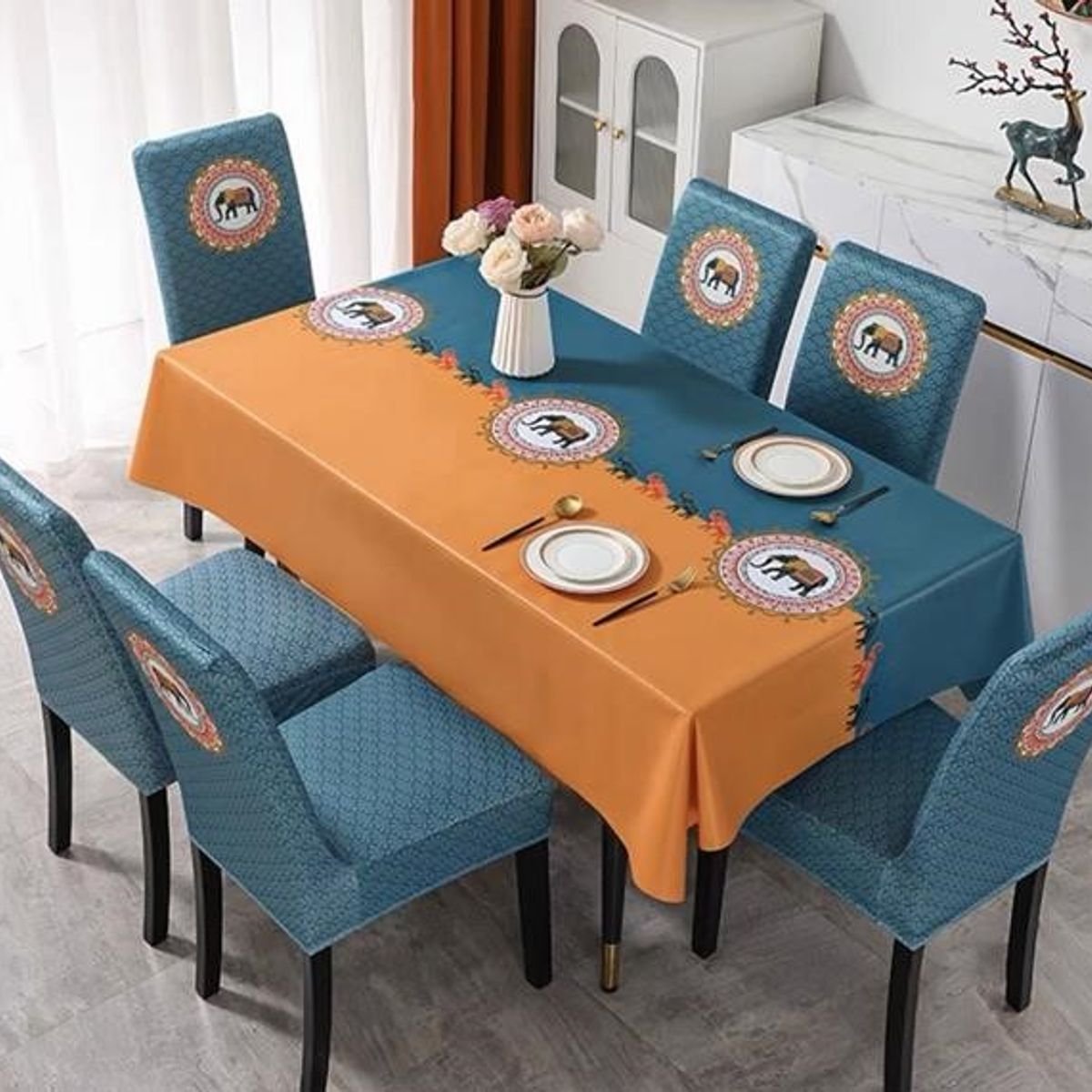 GENERICO - SET DE MANTEL CON 6 FUNDAS DE SILLAS