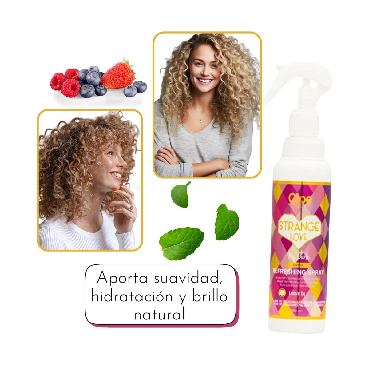 CLOE - Spray Refrescante de Rizos Cloe 250ml Hidrata Define Antifrizz Brillo Efecto Memoria de Rizos