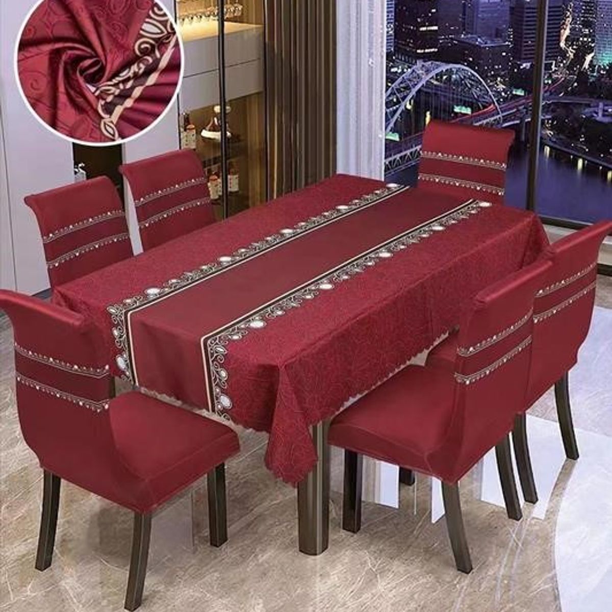 GENERICO - SET DE MANTEL CON 6 FUNDAS DE SILLAS