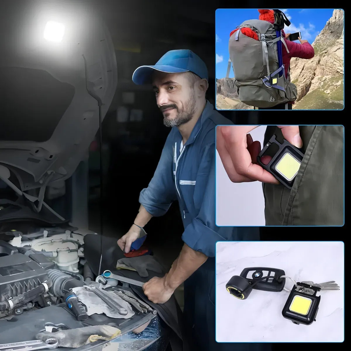 GENERICO - Pack 2 Linternas Llavero Led Cob Gancho Iman Recargable