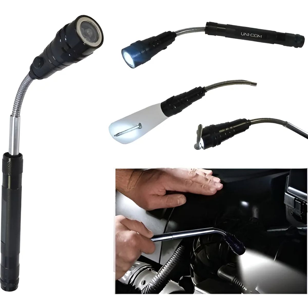 GENERICO - Linterna flexible Led Telescópica color negro Flexible Magnética Recoge objetos Imán Frontal y en Base