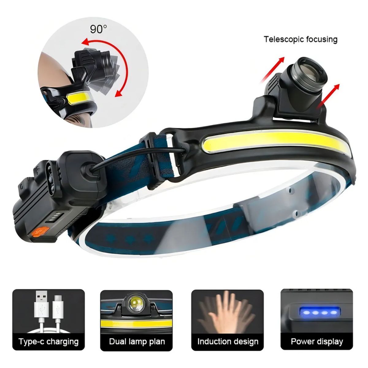 GENERICO - Linterna Frontal Led 1000lm Luz Camping Lampara De Cabeza Luz Blanco