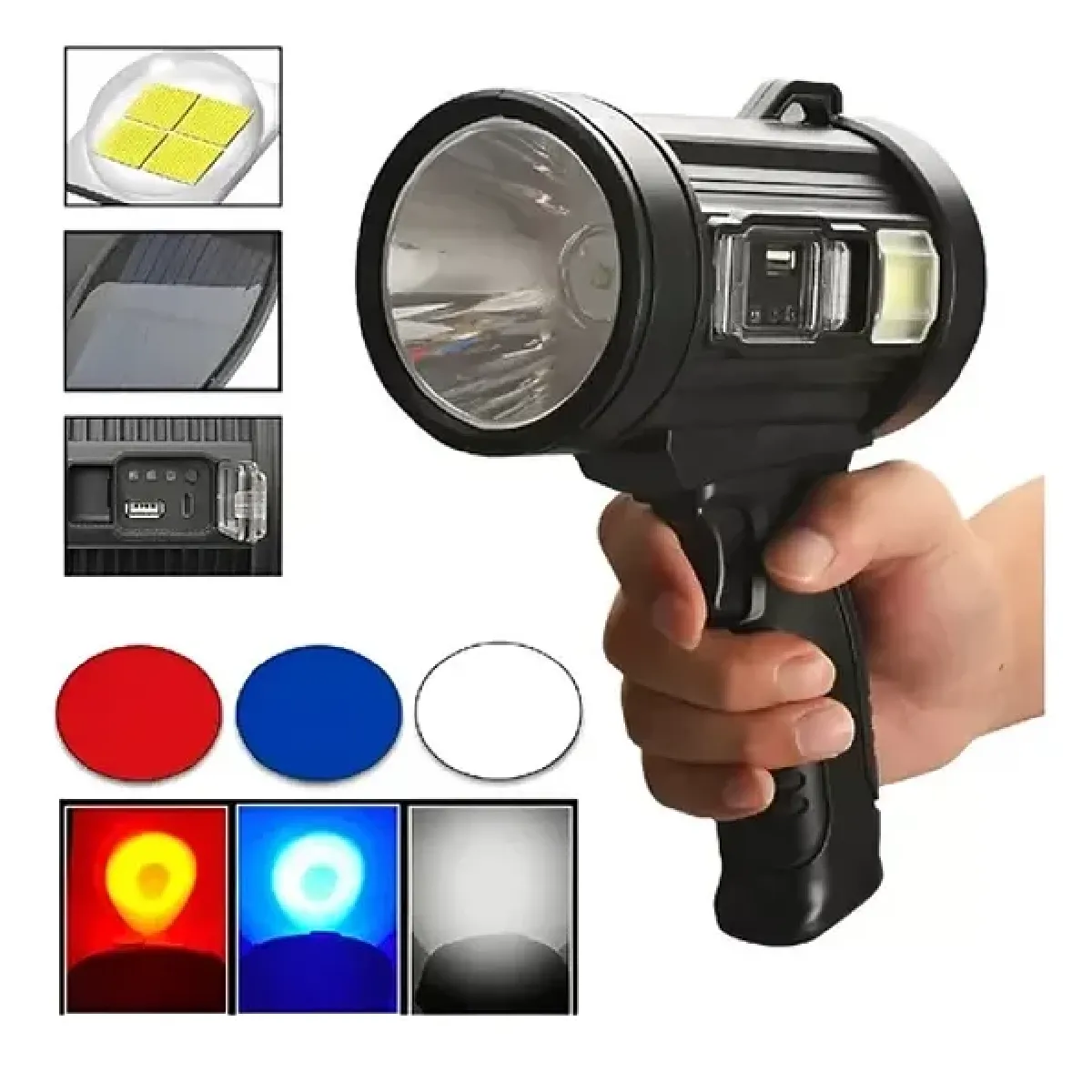 GENERICO - Linterna De Mano Led Spot Light Foco 90000 Lúmenes Y Color De La Linterna Negro Color De La Luz Blancorojoazul