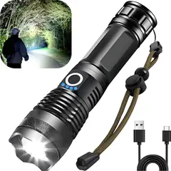 GENERICO - Linterna Led Zoom Tactica Recargable Potentes 1000m Cabeza Negro