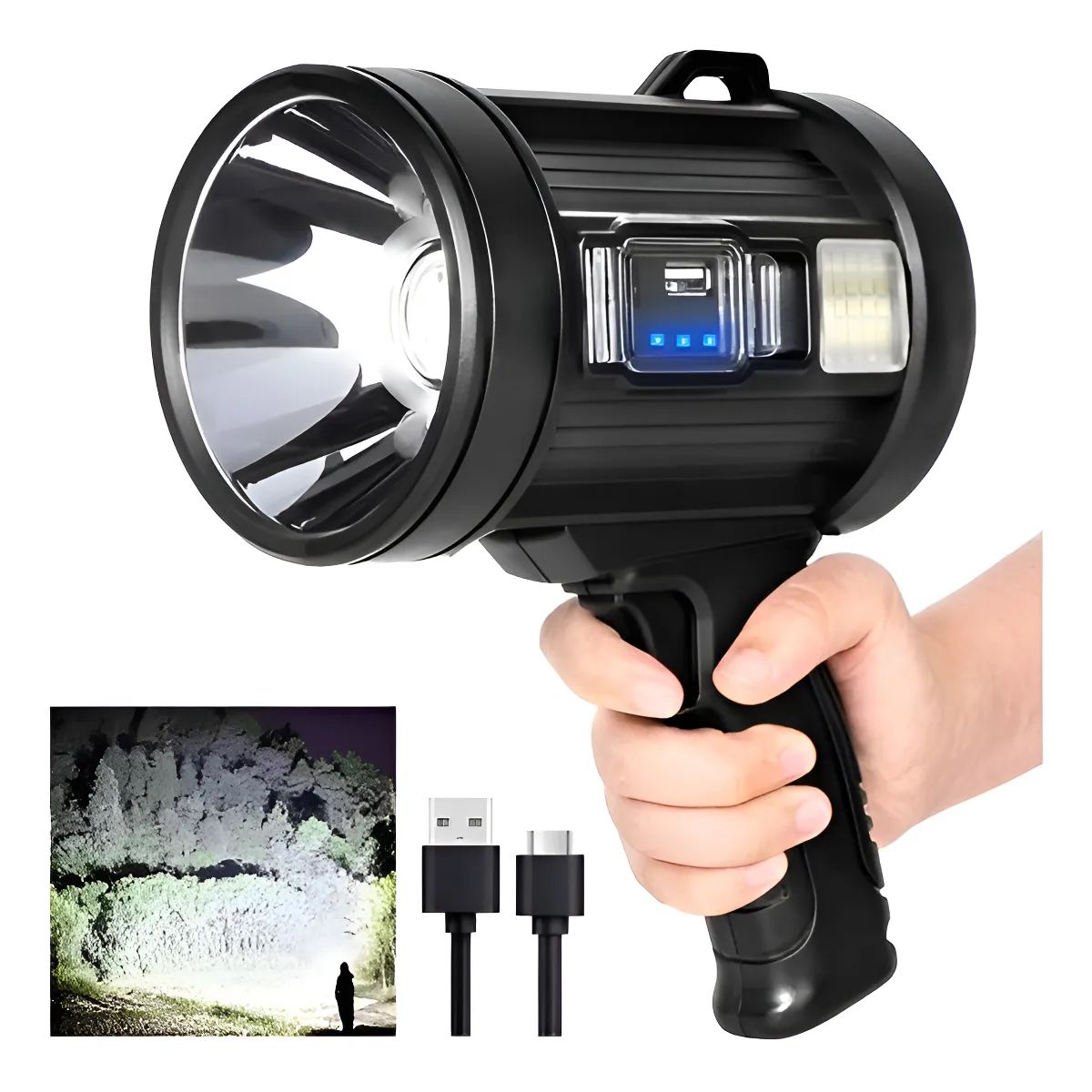 GENERICO - Foco Recargable Led Con Luz Solar Linterna Para Caza Y Usb Linterna Negro Luz Blanco