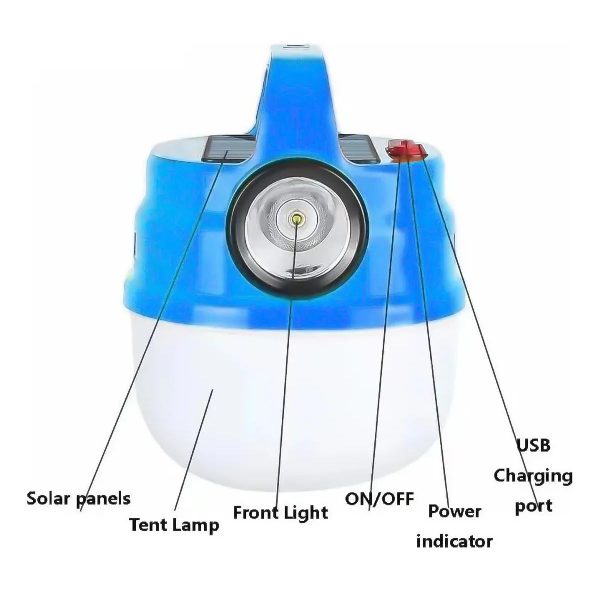 GENERICO - Lámpara Linterna Led Solar Recargable Indicador Carga Hb-v80