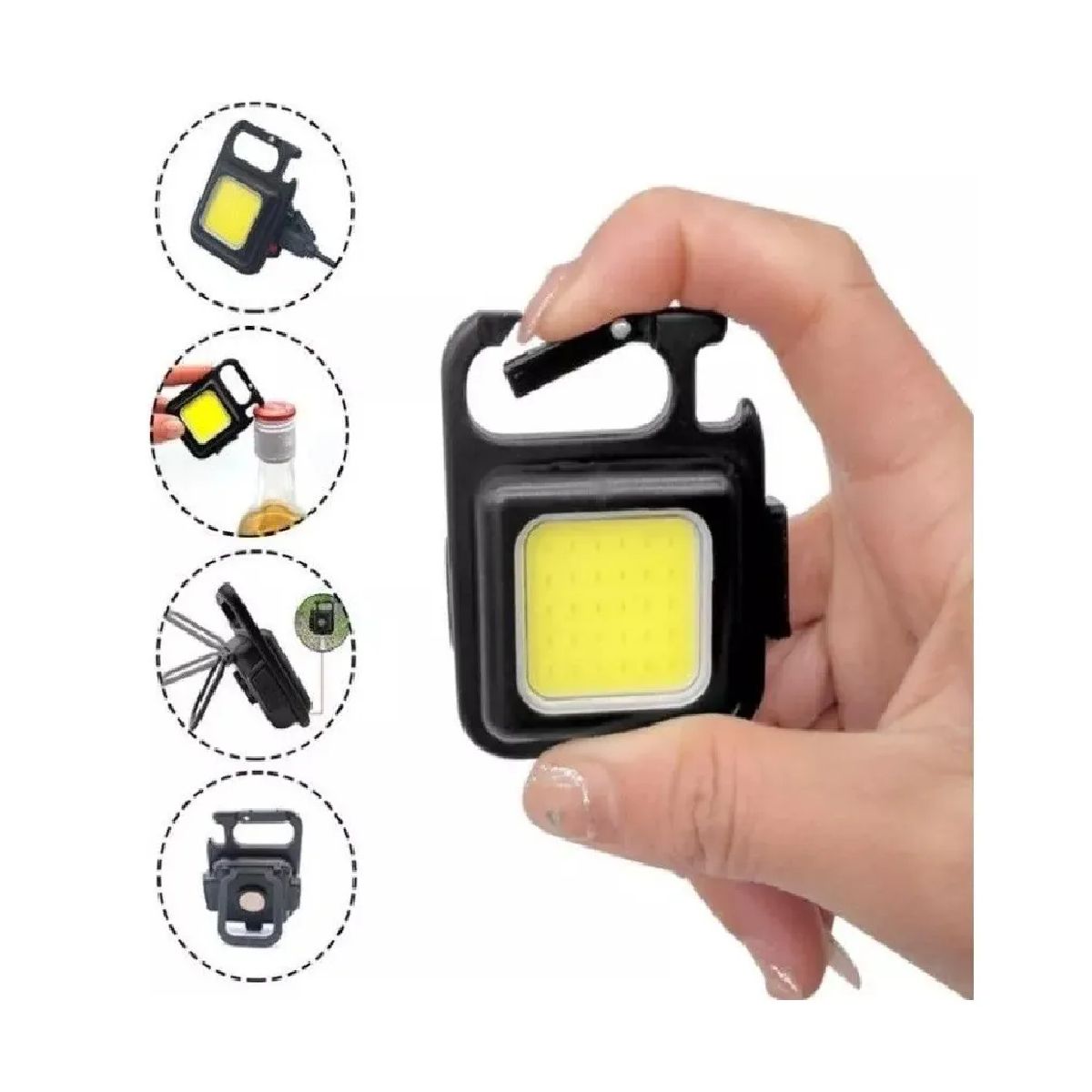 GENERICO - Linterna Llavero Led Cob 800 Lumens Gancho Iman Recargable Blanco Negro