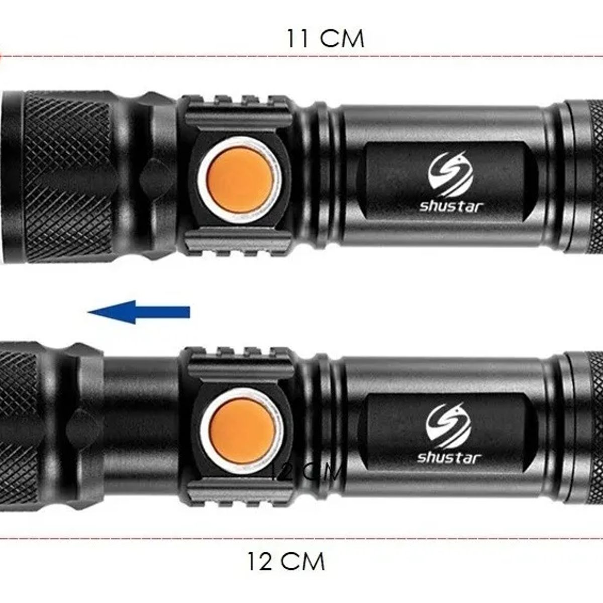 GENERICO - Linterna Led 3000 Lumens Recargable Con Zoom Resiste Lluvia Blanco Negro