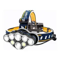 GENERICO - Linterna Minero Cabeza Recargable 8 Leds Potente 2 Baterias Blanco Negro