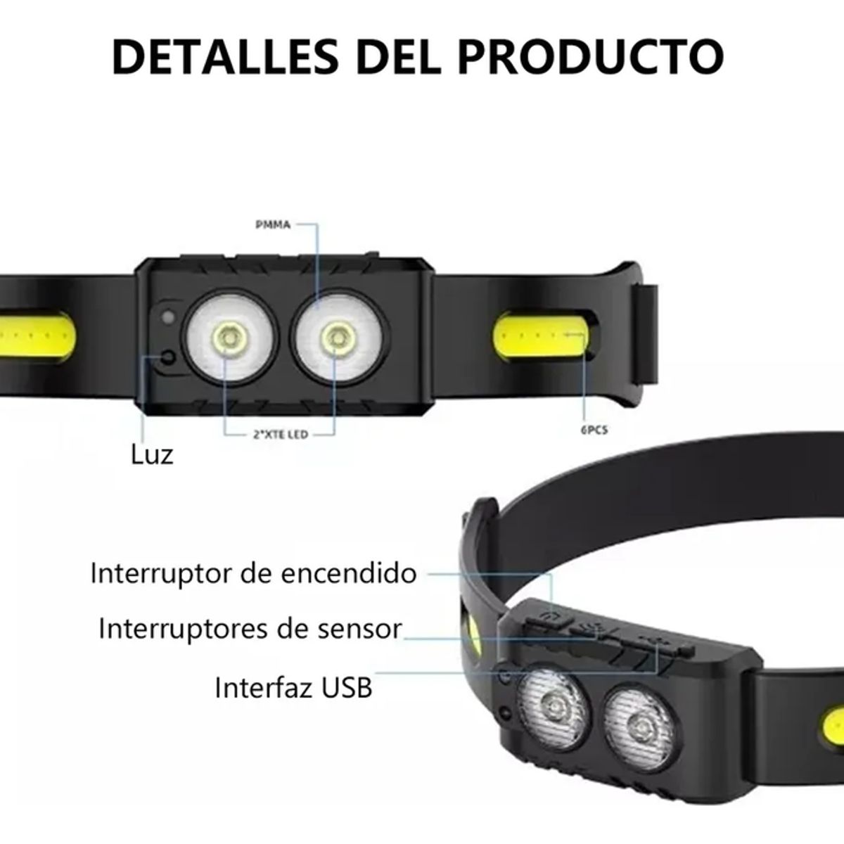 GENERICO - Linterna Frontal Led Recargable Con Sensor Cinta Ajustable