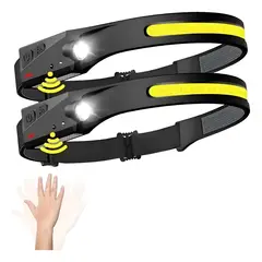 GENERICO - X2 Linterna Led Cintillo Con Sensor Montado En La Cabeza Blanco Negro