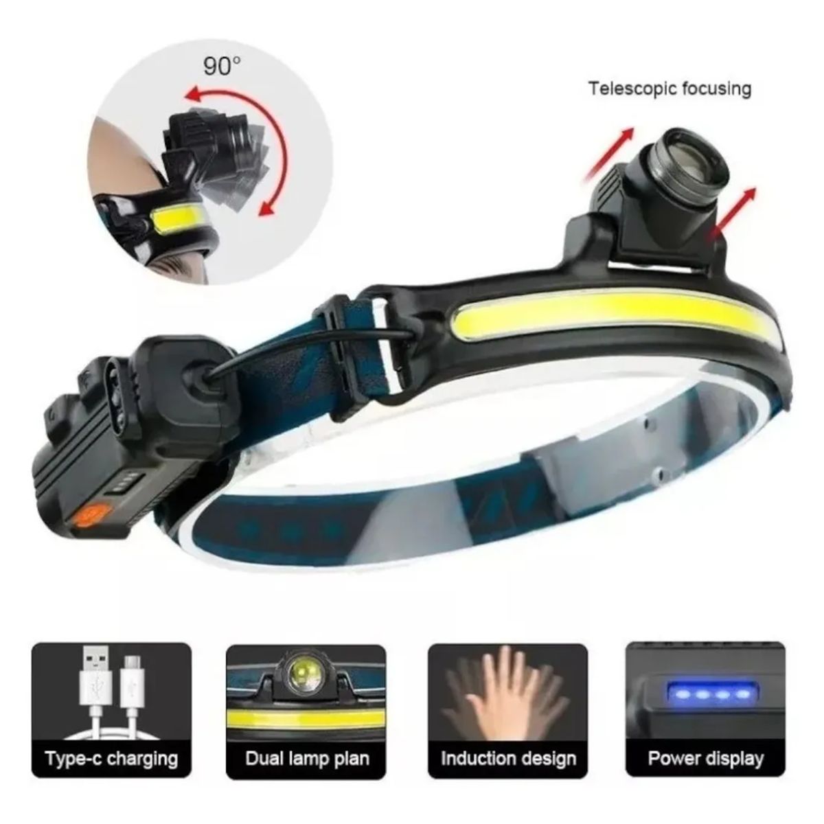 GENERICO - Linterna Frontal Led 1000lm Luz Camping Lampara De Cabeza