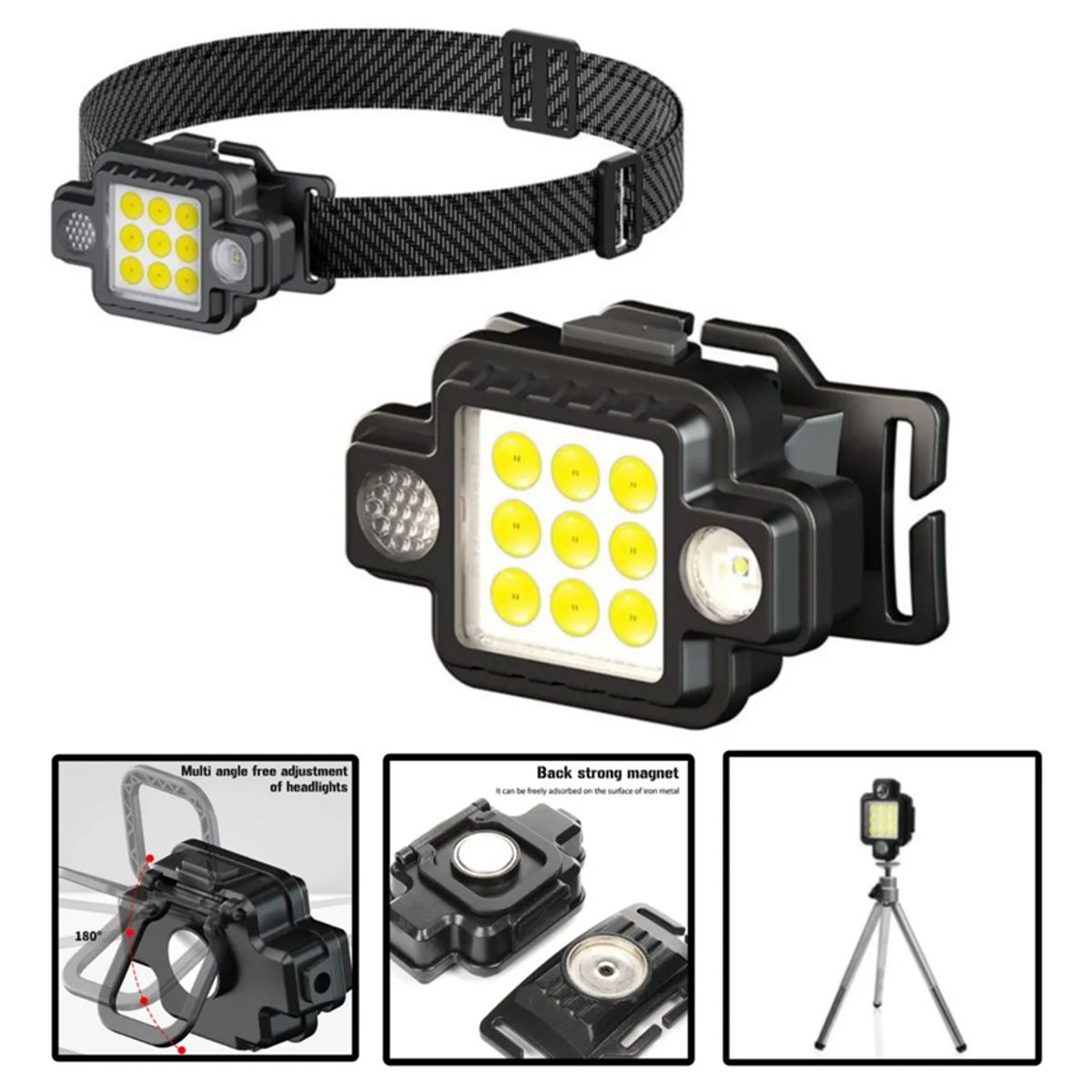 GENERICO - Linterna Led Cintillo Con Llavero Usb Para Acampar Blanco Negro