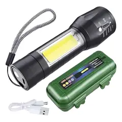 GENERICO - Linterna Led Tactica Pequeña Portátil Recargable Usb Negro