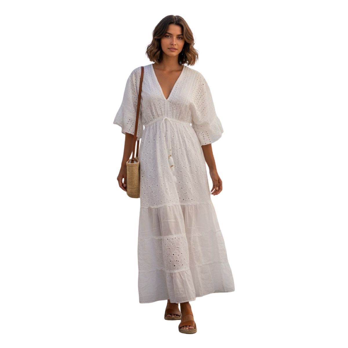 AAYO MODA - Vestido Largo Blanco con Detalles Artísticos Estilo India  Moda y Elegancia