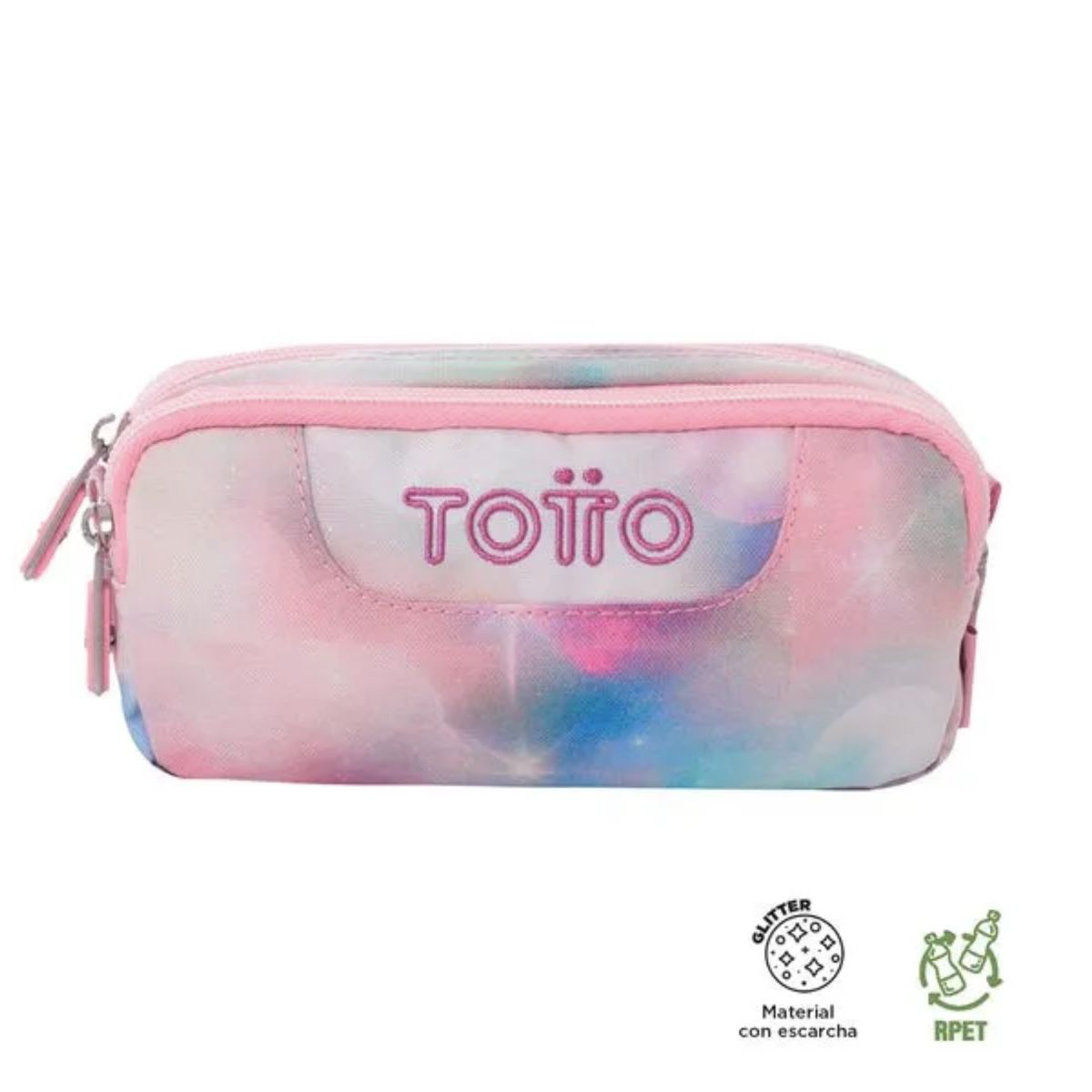 TOTTO - Estuche Escolar Rosado Glitter Multiuso Totto Organizador De Lapices