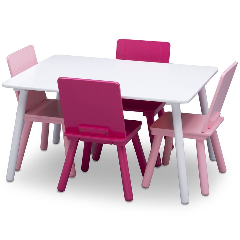 Juego de mesa y 4 sillas infantil blanco rosa y fuccia Delta Children ...