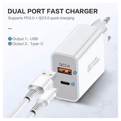 Imagen 2 del producto Cargador Para iPhone iPad Rapido 20w Tipo C + Usb Con Cable