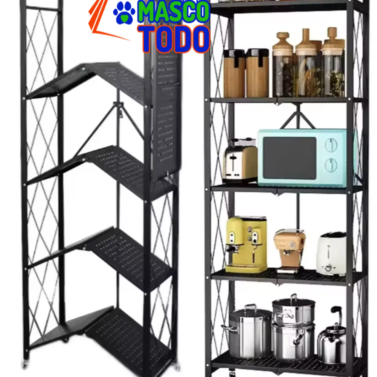 MASCO TODO - Estante Plegable Rack Metálico Organizador Multiuso 5 Niveles