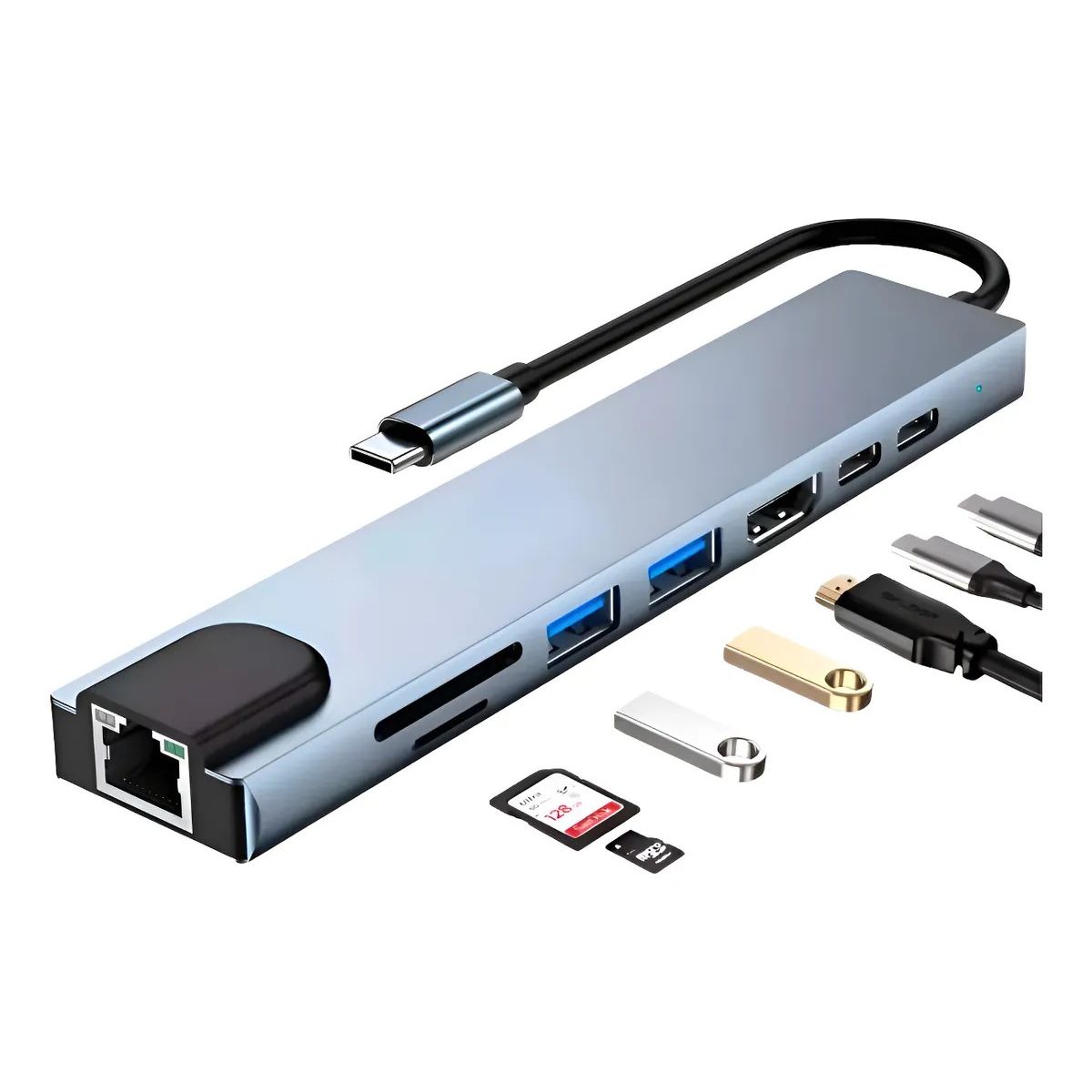 GENERICO - Hub Adaptador Tipo C 8 en 1