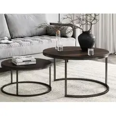 GENERICO - Juego Mesa De Centro Lateral Living Redonda Doble Madera