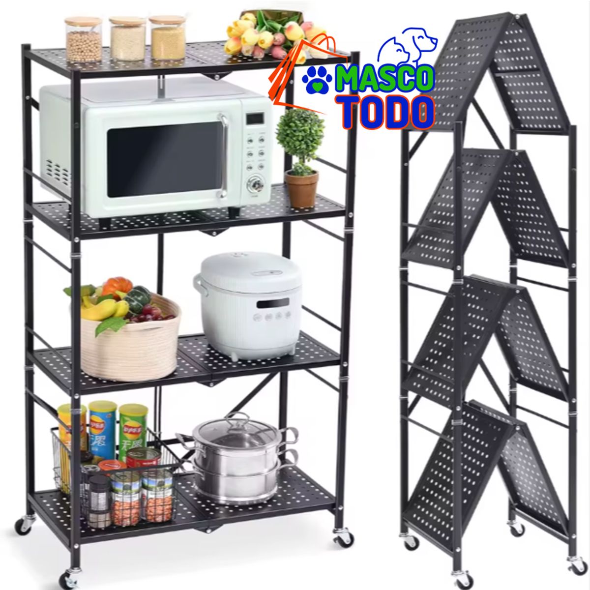 MASCO TODO - Estante Plegable Rack Metálico Organizador Multiuso 4 Niveles