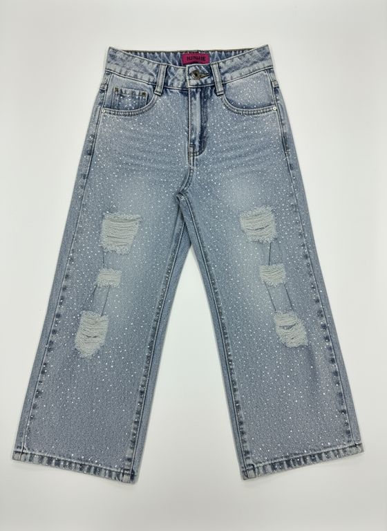 Pantalon Jeans Nina Con Brillo Y Diseno Rasgado Celeste 6
