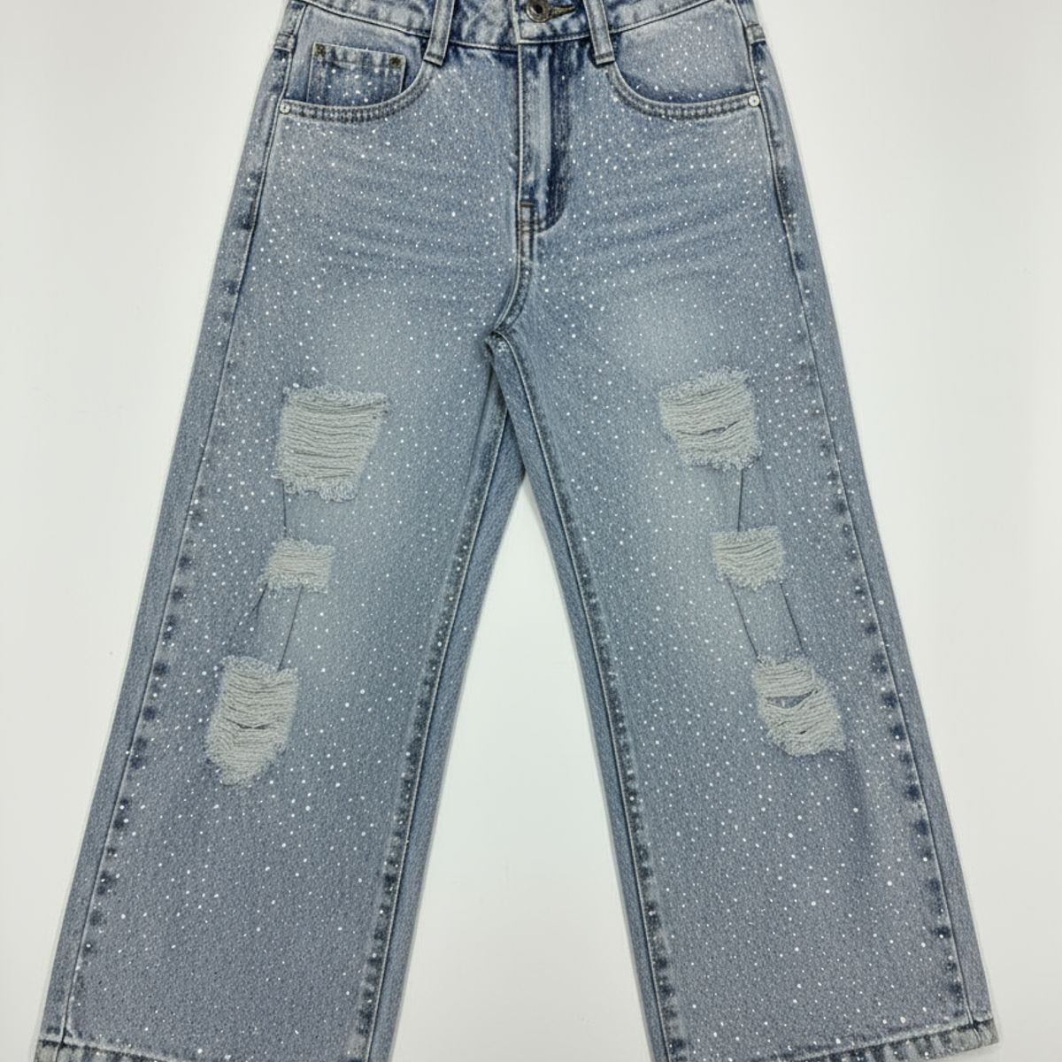KIBOU - Pantalón Jeans Niña Con Brillo Y Diseño Rasgado