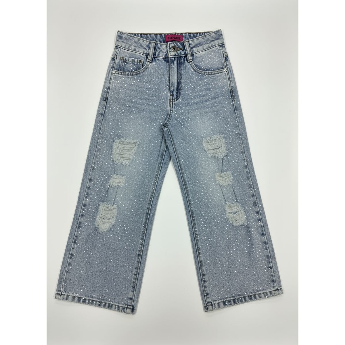 KIBOU - Pantalón Jeans Niña Con Brillo Y Diseño Rasgado