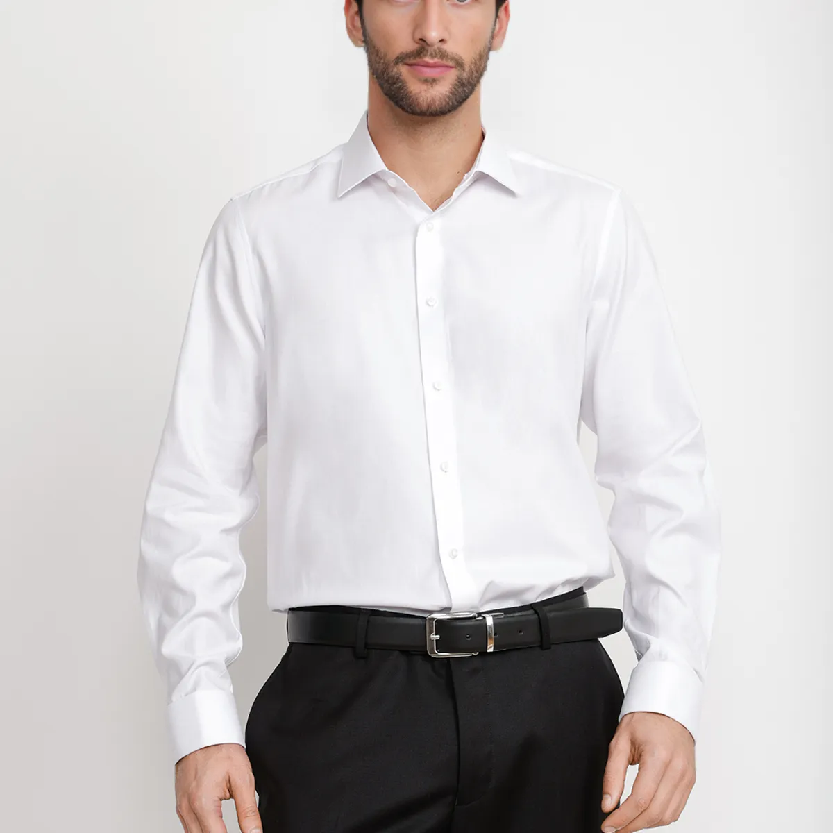 TRIAL - Camisa Hombre Formal Doble Puño Dobby Classic Blanco