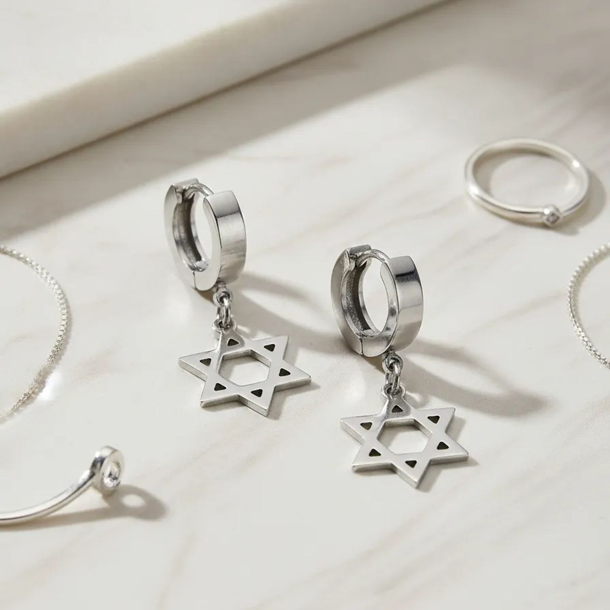 GENERICO - Aros Punk Estrella De David Silver Hombre Mujer Moda Royal Madriz