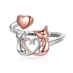 GENERICO - Anillo plata 925 ajustable gatos oro rosa