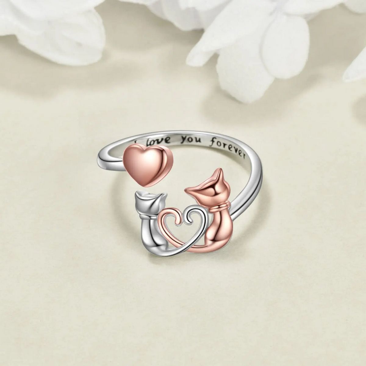 GENERICO - Anillo plata 925 ajustable gatos oro rosa
