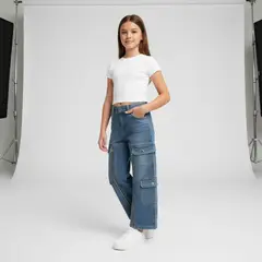 KIBOU - Jeans Cargo Niña Estilo Urbano con Bolsillos Funcionales y Cierres