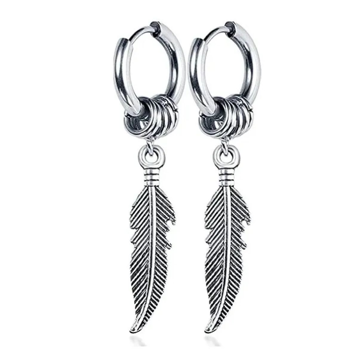GENERICO - Aros Punk Plumas Black Silver Space Hombre Mujer Circular Royal Madriz