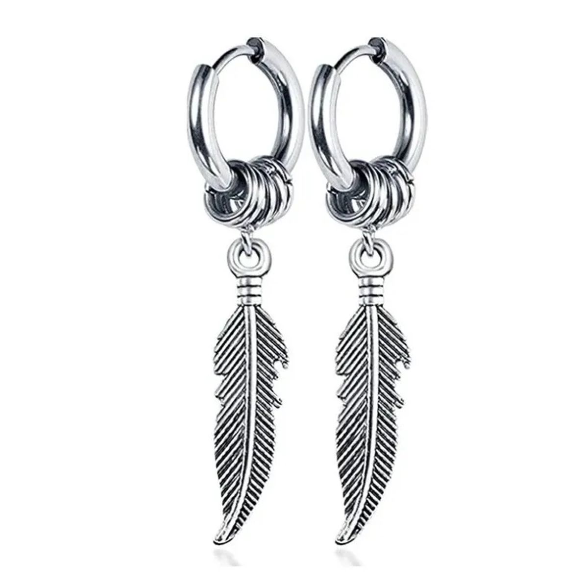 GENERICO - Aros Punk Plumas Black Silver Space Hombre Mujer Circular Royal Madriz