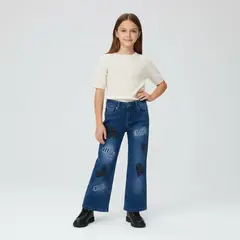 KIBOU - Pantalon Jean Niña Con Corazones Brillantes Y Estilo Moderno