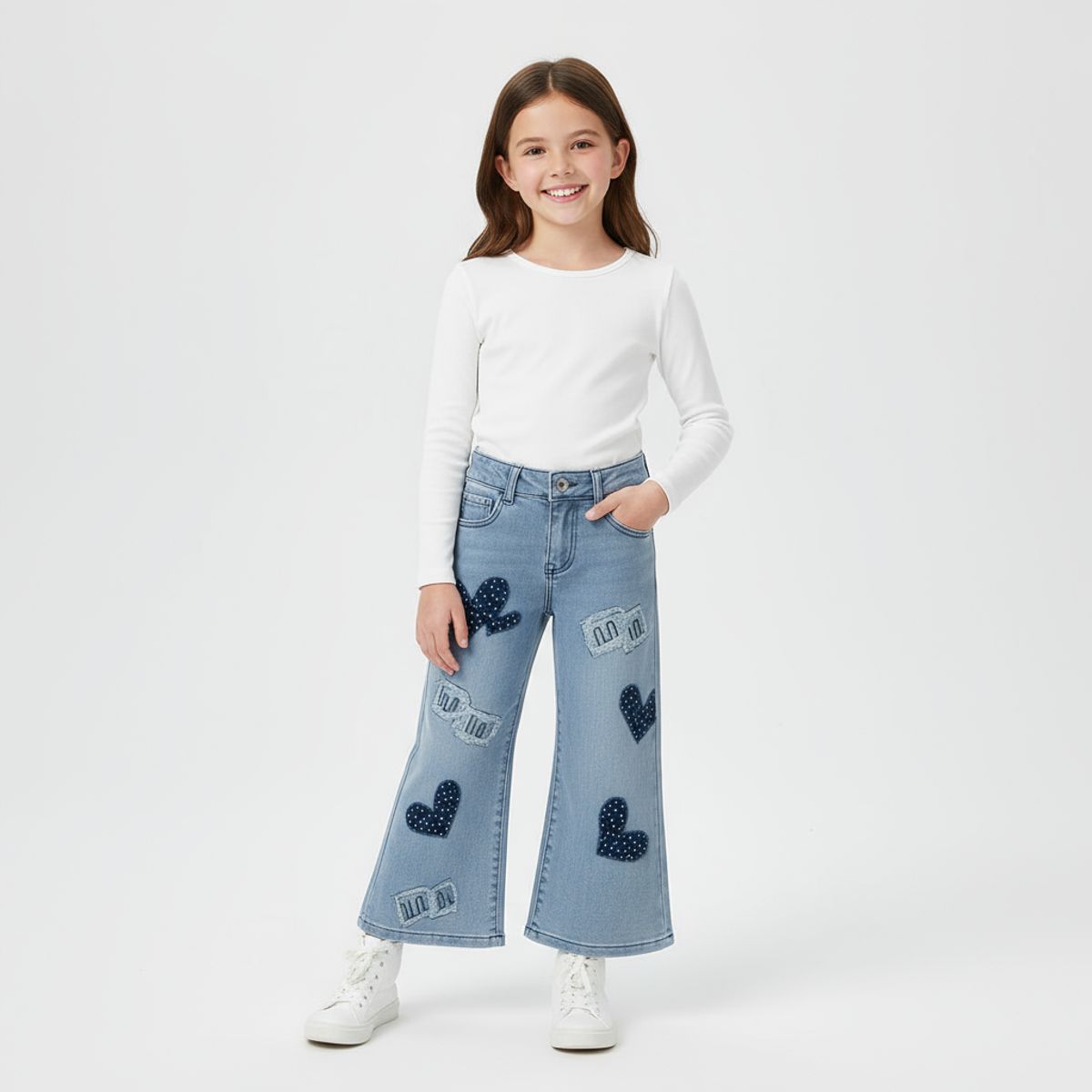 KIBOU - Pantalon Jean Niña Con Corazones Brillantes Y Estilo Moderno
