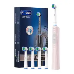 GENERICO - Cepillo Dental Eléctrico Rosa Recargable Con 4 Cabezales