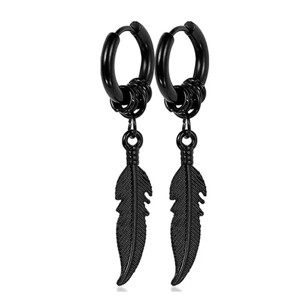 GENERICO - Aros Punk Plumas Black Silver Space Hombre Mujer Circular Royal Madriz