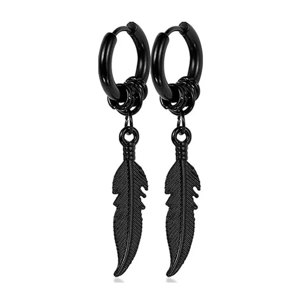 GENERICO - Aros Punk Plumas Black Silver Space Hombre Mujer Circular Royal Madriz